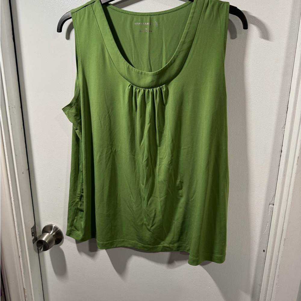 Susan Graver Green Pleated Tank Top